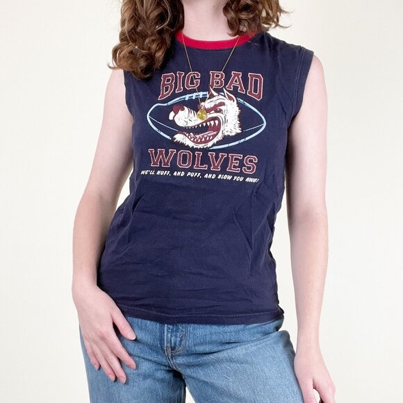Vintage 90s Y2K Oversized Graphic Tee Tank Top Football Sleeveless T-Shirt Top - Picture 2 of 9